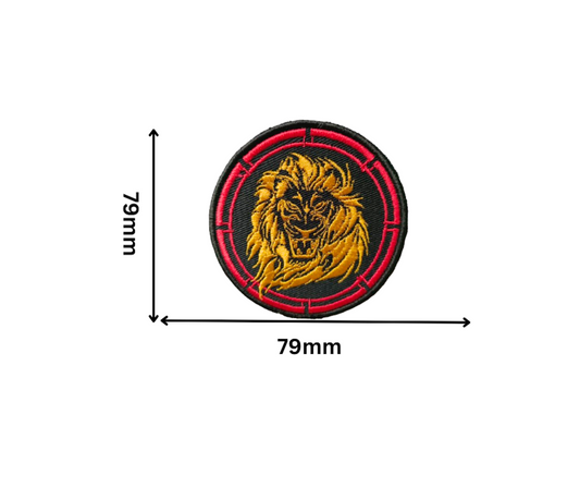 Lion, Yellow on Black with red border